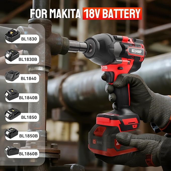 Cordless Impact Wrench 1/2 Inch, 1500 N.m/1106ft-lbs Brushless Impact Gun Compatible with Makita 18V Batteries, 3000 RPM Electric Power Impact Driver Set for Car Home(Red No Battery)