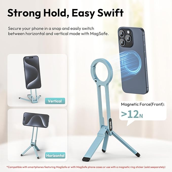 ULANZI MA30 Magnetic Phone Tripod Stand for iPhone, Aluminium Maglock Smartphone Mini Tripod Pocket Cell Phone Stand Strong Magnet Compatible with iPhone 17 16 15 14 13 12 Series, Mint Green