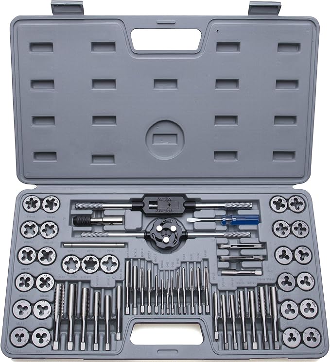 60-Pc Master Tap and Die Set - Include SAE Inch Size #4 to 1/2??and Metric Size M3 to M12, Coarse and Fine Threads | Essential Threading Rethreading Tool Kit with Complete Accessories and Storage Case