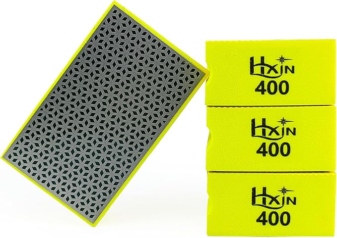 Diamond Hand Polishing Pad Diamond Sanding Block Foam Backed Diamond Sponge Sanding Pads for Wet or Dry Grinding polishing for Granite Marble Stone Tile Glass Ceramic (4, 400# Cubic)