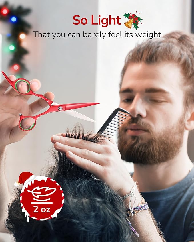 ULG 6.5??Hair Cutting Scissors, Professional Japanese Stainless Steel, Razor Sharp Barber Shears with Ergonomic Offset Handles, Lightweight and Durable for Stylist & Home Use, Christmas Red Edition