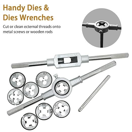 Axelord 40PCS Tap and Die Set, Metric Screw Threads M3, M4, M5, M6, M7, M8, M10, M12, Both Coarse and Fine Types | Essential Threading Tool Kit with Complete Handles, Accessories and Case