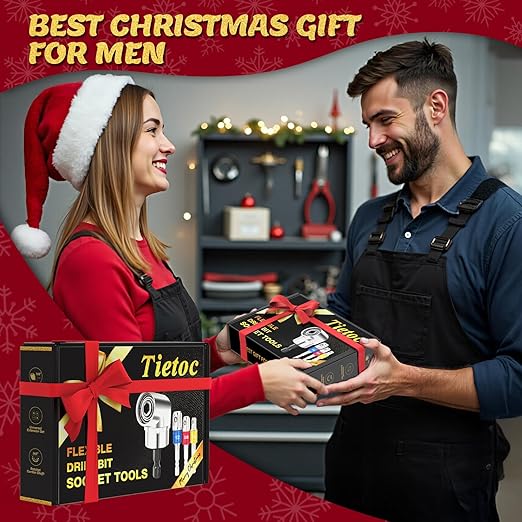 Tietoc 19pcs Flexible-Drill-Bit-Extension Set, Stocking Stuffers Gifts for Men Screwdriver Bit Kit, Present Ideas Gifts for Dad Adults Mens Gifts Christmas, Hex Shank 105째Right-Angle-Drill-Attachmen