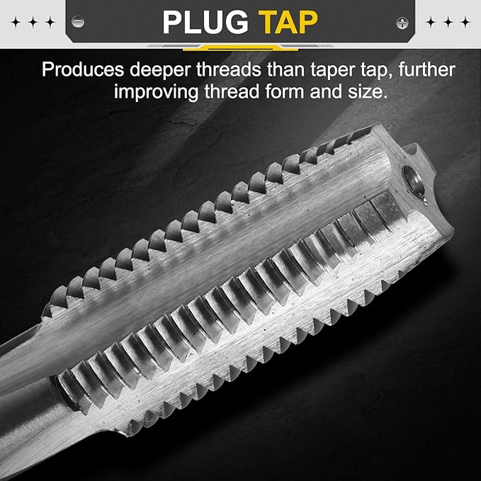 uxcell Hand Plug Tap M12 x 1.5 H2 Metric Thread Plug Style Taps Straight Flute Screw Tapping Threading Tool High Speed Steel HSS6542