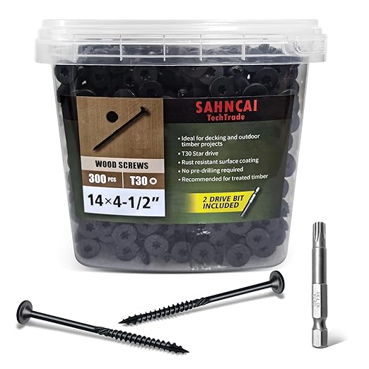4-1/2 Inch Deck Screws 300Pcs, Heavy-Duty Outdoor Wood Screws, Rust Resistant epoxy Coated for Timber/Log/Landscaping Wood, with T30 Star Bit (#14 x 4-1/2")