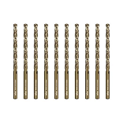 SALI Cobalt Drill Bit Set, 10Pcs 3/16" M35 High Speed Steel Jobber Length Drill Bit Kit for Hardened Metal, Stainless Steel, Cast Iron, Wood and Plastic, with Index Storage Case