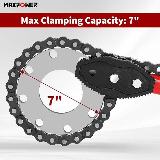 MAXPOWER Chain Wrench, 35-inch Heavy Duty Chain Pipe Wrench with 26.4-inch Length of Chain, Fits Max 7-inch Diameter