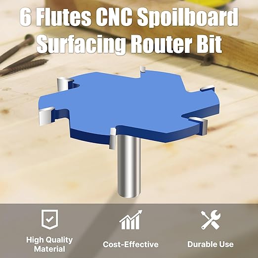 CNC Spoilboard Surfacing Router Bit, 1/2 Inch Shank Slab Flattening Router Bit, 6Wings Carbide Rabbet Slot Cutter for Woodworking, Wood Planing (4'' D, 5/16'' H)