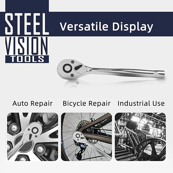 Steel Vision Tools 44-Piece 1/4" Drive SAE & Metric Socket Set, Shallow & Deep, Chrome Finish, 72T Ratchet & Extensions, Mechanic Tool Kit for Automotive & DIY Repair