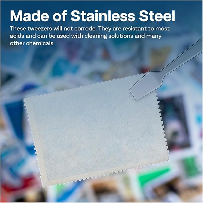 MMOBIEL 2 Pcs Stainless Steel Stamp Tweezers Tongs Flat Wide Tip Precision Philately Tweezers for Stamps, Documents, Photo Development, etc.