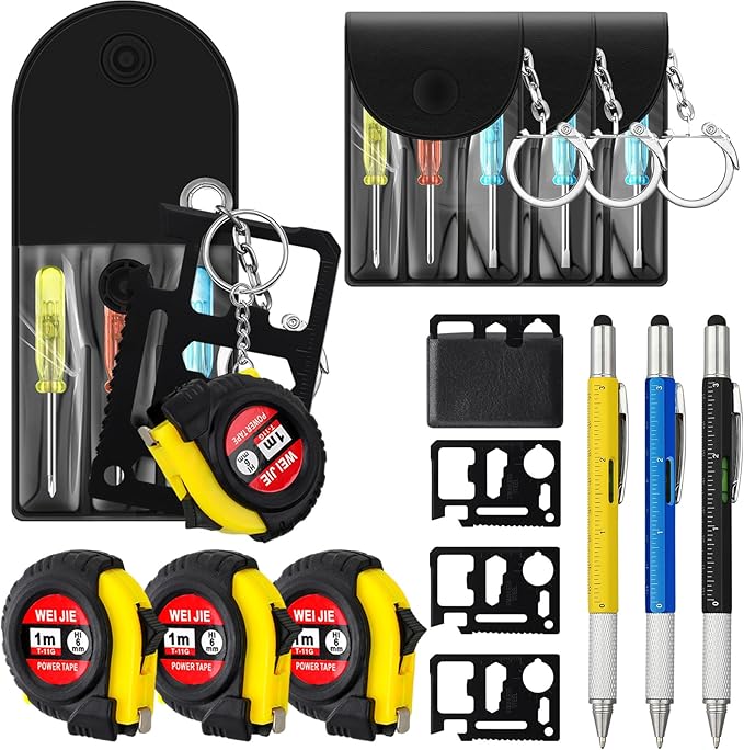 12 Pcs Mini Tape Screwdriver Keychain Set Valentine's Day Men Gifts Bulk Employee Appreciation Gift Bulk Multitool Pen Card for Adult Tool Party (Multicolor)