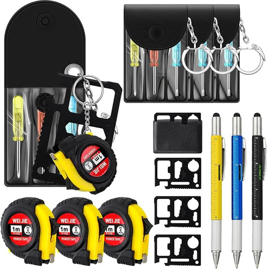 12 Pcs Mini Tape Screwdriver Keychain Set Valentine's Day Men Gifts Bulk Employee Appreciation Gift Bulk Multitool Pen Card for Adult Tool Party (Multicolor)