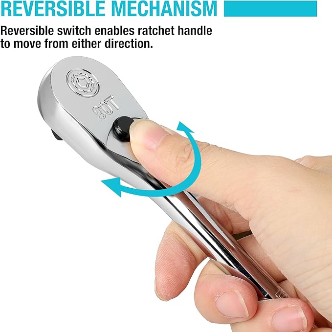 DURATECH 3-Piece Extra Long Drive Ratchet Handle, 1/4", 3/8", 1/2" 90-Tooth Ratchet Wrench with Dust Proof Teardrop Enclosed Head, Reversible, CR-V Steel Made, CR-MO Head, Full Polished, Gifts for Men