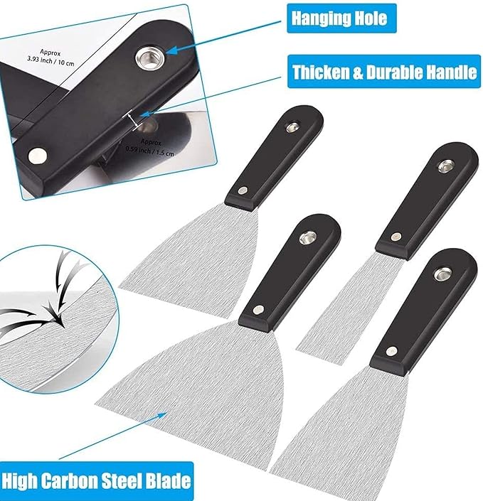 7 PCS Drywall Paint Scraper Tools with Storage Bag,Spackle Drywall Putty Knife Set,Stainless Steel Spackling Taping Knife Tool for Repairing,Removing Wallpaper,Applying Putty,Mud, Plaster Scraping
