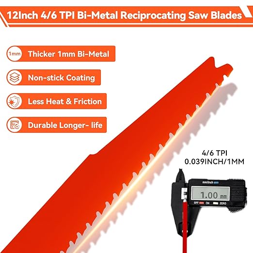 25 Pack 12 Inch 4/6 TPI Reciprocating Saw Blades for Wood and Nail-Embedded Wood Cutting, Bi-Metal Sawzall Blades for Cutting Nail and PVC Pallets etc, for Diablo Sawzall Blades DS1212BW25