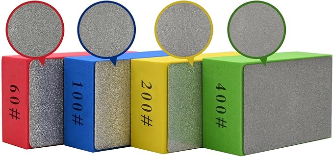 4pcs Diamond Hand Polishing Pads, Diamond Sanding Pads 60#,100#,200#,400# for Ceramic Tile Glass Grinding,Plane Sanding Blocks Polishing