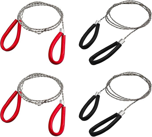 4 Pack 20.8 Inch Heavy Duty Survival Wire Saw, Stainless Steel Emergency Pocket Size Wire Saw Outdoor Tool for Wood, Rubber, Plastic, Outdoor (2 Red+2 Black)
