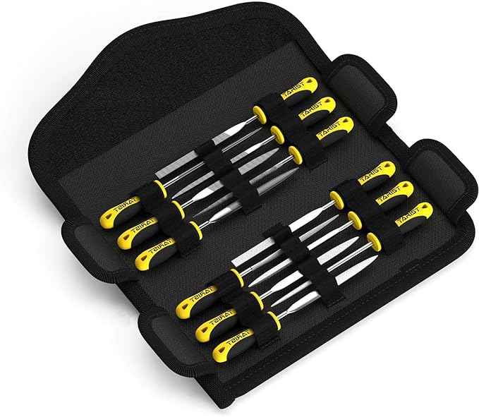 12PCS Needle File Set with Tool Bag, Small File Set Includes 6pcs Jewlers Files & 6 Steel Files for Metal, Jewlers, Wood, Leather and Plastic