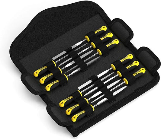12PCS Needle File Set with Tool Bag, Small File Set Includes 6pcs Jewlers Files & 6 Steel Files for Metal, Jewlers, Wood, Leather and Plastic