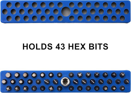 Mayouko 1/4" Magnetic Hex Bit Holder Rack Organizer, 43 Holes, 1/4-Inch Drill Bit Holder, Red&Blue, 2 Racks, Magnetic Bit Holder with Magnet Base for Screwdriver Bits