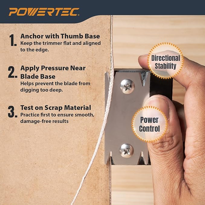 POWERTEC Single Edge Banding Trimmer – 420 Stainless Steel Blade & Bakelite Body – 4-Cutting Edge Design for Veneer, PVC, ABS & Wood Edge Banding – Push or Pull Operation (72281)