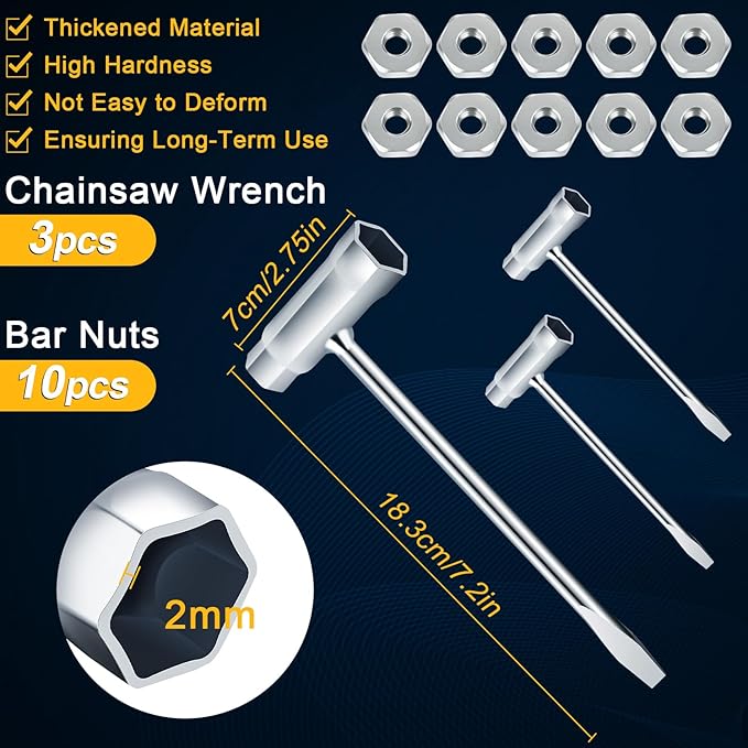 MetVot 3PCS 13 x 19 mm Chainsaw Wrench with 10 PCS Sprocket Cover Bar Nut Replacement for Stihl Chainsaw Replacement Bar Nut for Stihl