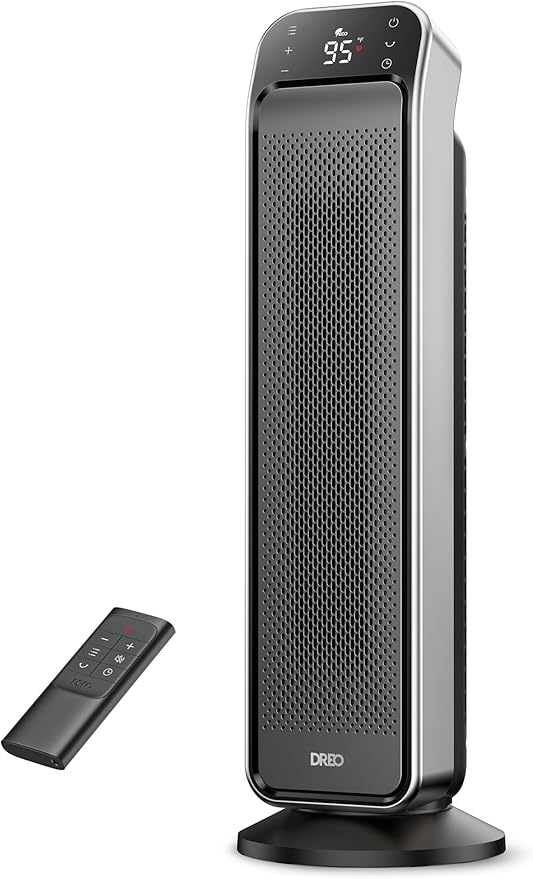 Dreo Space Heater Indoor, 25" 11.5ft/s Fast Portable Room Heater with Remote and Thermostat, 3 Modes, Overheating & Tip-Over Protection, Electric Heaters for Indoor Use Large Room, Bedroom, Silver