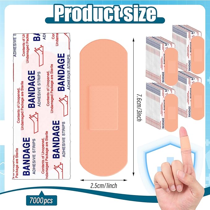 Timgle 7000 Pcs 1" X 3" Adhesive Bandages Bulk Waterproof Adhesive Breathable Bandages for Sensitive Skin School Nurses Businesses Travel First Aid Kits Homeless Care Supplies Donations