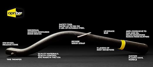 Opnbar Safety Tool (6 Pack) - 3 Trucker Tools in 1: Leverage Bar, Tire Thumper and 5th Wheel Hitch Release, Steel - by Shipping Container Safety International 6f706e626106