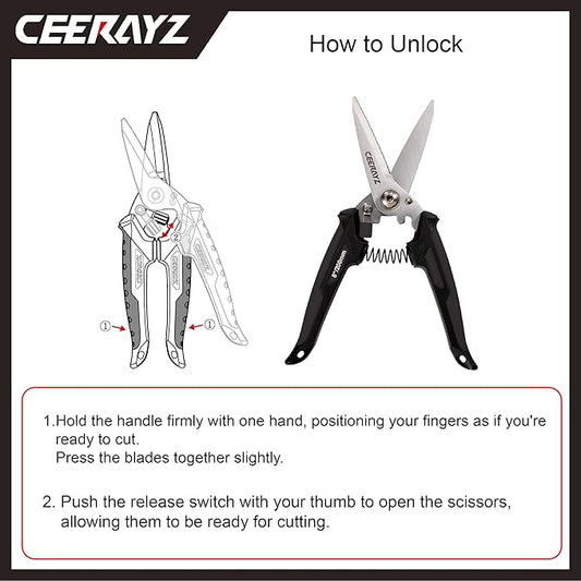 8" Scissors All Purpose, Heavy Duty, Multipurpose, for DIY Projects, Office, Production Lines, Pruning, with Protective Sheath (Black)
