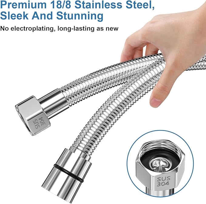 79" Shower Hose, Extra Long 304 Stainless Steel Handheld Shower Head Hose Extension/Replacement, Flexible & Durable, G1/2 Universal Insert & Nut