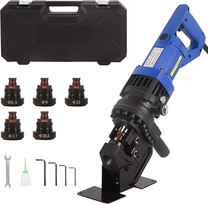 1200W Electric Hydraulic Hole Puncher,1HP Steel Punching Machine 過1/4"-4/5",Hole Digger Hydraulic Punch with Carbon Brush 5 Dies for Steel Iron Aluminum Plate,Copper,Angle Steel,110V