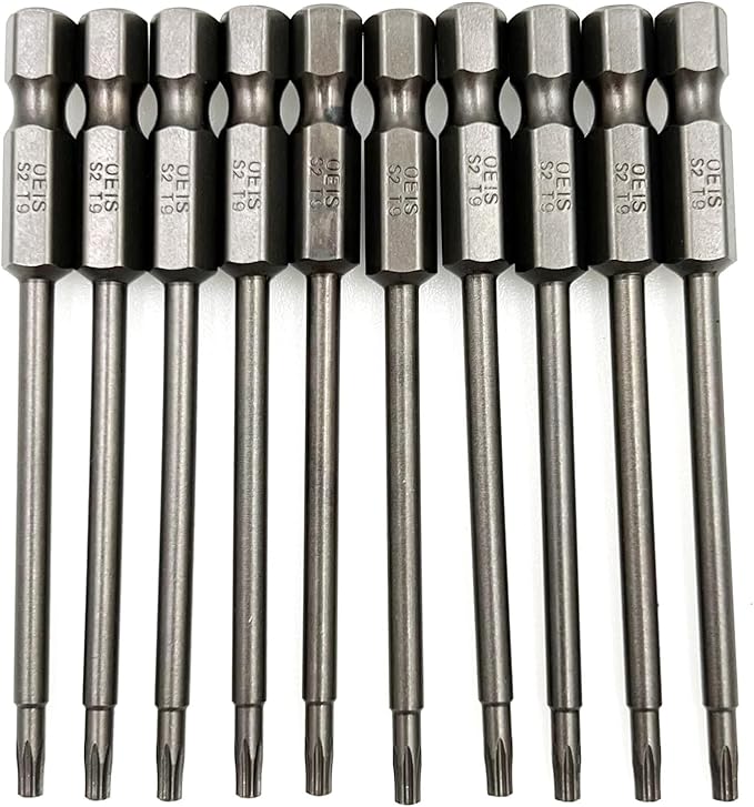 XMHF 10Pcs 75mm/3inch Long 1/4 Inch Hex Shank T9 Torx Head Magnetic Screwdriver Bits Security Tamper Proof Star 6 Point Screw Driver Set