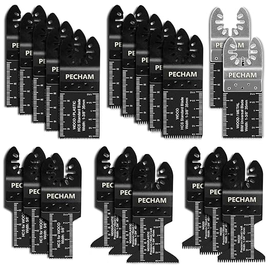 PECHAM 21PCS Universal Wood Metal Oscillating Multitool Quick Release Saw Blades Fit Porter Cable Black & Decker Rockwell Ridgid Ryobi Milwaukee DeWalt Chicago Craftsman