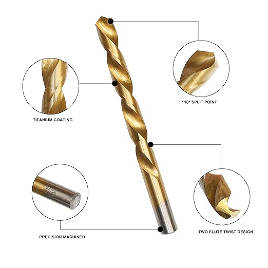 99 Pcs Drill Bit Set(1/16??3/8??, 135째 Tip Titanium Coated High Speed Steel, Twist Drill Bit Kit for Iron, Aluminum Alloy, Copper, Wood, Plastic, with Hard Storage