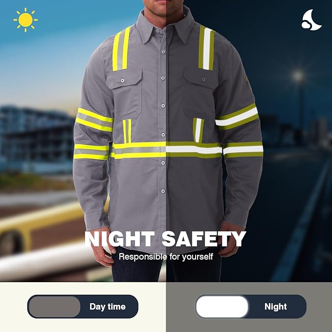 SKSAFETY 7oz FR Shirts for Men, Welding Shirt Hi Vis Flame Resistant 100% Cotton Fire Retardant Longsleeve Shirt CAT2