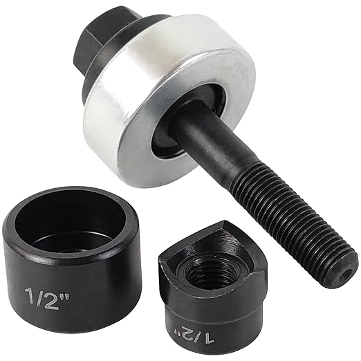 AMZCNC Manual Knockout Punch Kit, Heavy Duty Metal Sheet Knock Out Box Hole Cutter Conduit Punch Driver Die Set ((Conduit Hole Size) 1/2" Knockout Punch)