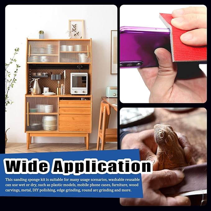 Glarks 32Pcs Sanding Sponge Kits Including 20Pcs 320-2500 Grits Sanding Sponge Washable Flexible Soft Foam Sanding Pads Sanding Blocks and 12Pcs 240-5000 Grits Sandpaper for Metal Wood Furniture