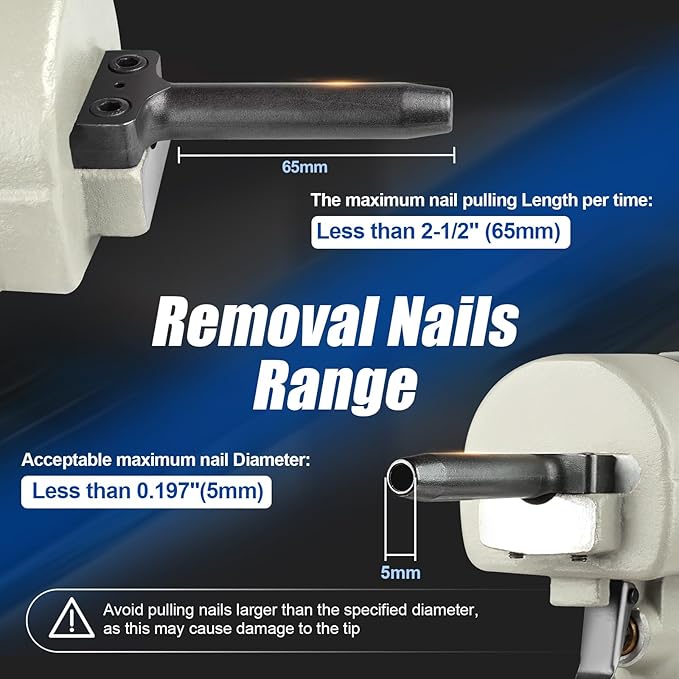 WOODPECKER WTB60 Professional Pneumatic Nail Remover Gun, Air Nails Puller,Nails Puncher for Denailing & Recycling, Pneumatic Nails Puller Removes Nails Range Less Than 0.19'' (5mm)
