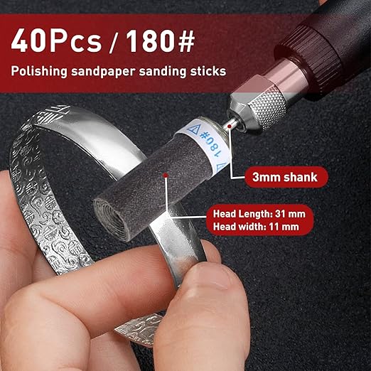 180 Grit 40 Pcs Sanding Drums for Dremel Rotary Tools Accessories, Sanding Bits Kit for Dremel Sanding Bands with 1/8 inch Shank, Sandpaper Sticks Set for Plastic Wood Metal Grinding Polishing
