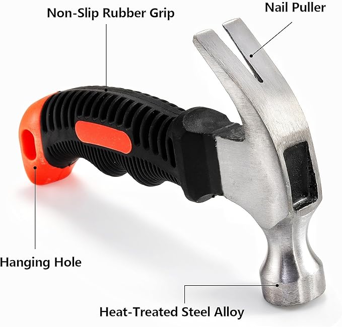 8 Pack 12 oz Small Hammer Tool, Mini Claw Hammer with Soft Rubber, Stubby Hammer, Camping Hammerfor Picture Hanging, General Household Projects