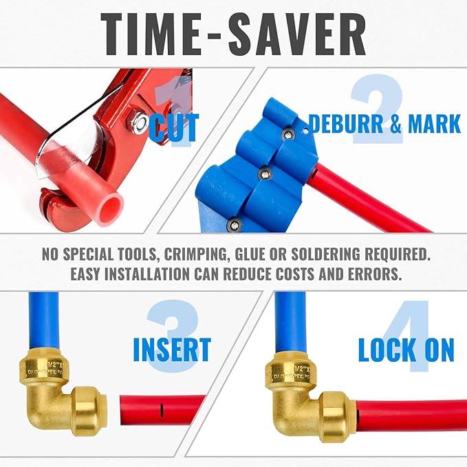 SUNGATOR 1/2 Inch 90 Degree Elbow, Push Pex Elbow 1/2 Inch, No Lead Brass Push-to-Connect 90 Degree Plumbing Fittings for Pex Pipe, Copper, CPVC, with 1 Disconnect Clip, Pack of 6