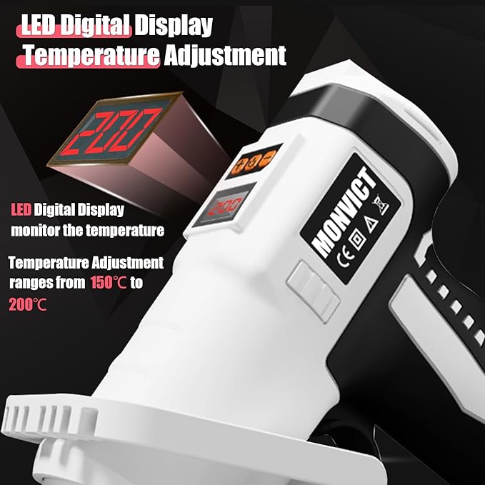 MONVICT Cordless Hot Glue Gun with Holder Base - Digital Display & Adjustable Temp, Smart Auto-Off, Stand with Silicone Pad, 7.4V 2.6A Rechargeable Battery, 10 Glue Sticks, Fast Heating for DIY Crafts