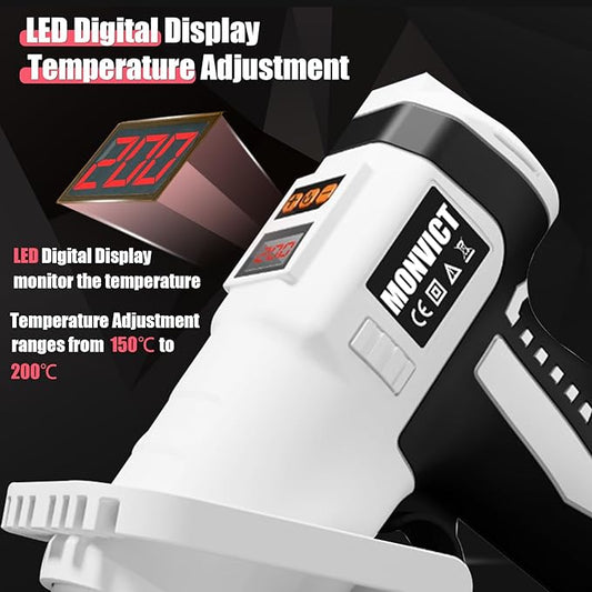 MONVICT Cordless Hot Glue Gun with Holder Base - Digital Display & Adjustable Temp, Smart Auto-Off, Stand with Silicone Pad, 7.4V 2.6A Rechargeable Battery, 10 Glue Sticks, Fast Heating for DIY Crafts