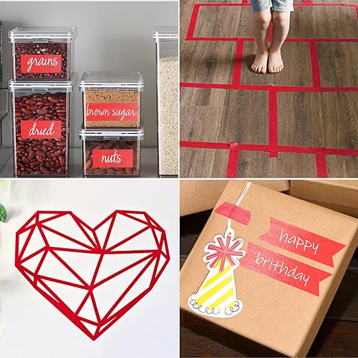 KIWIHUB Red Painters Tape,1??x 60 Yds x 5 Rolls (300 Yards Total) - Medium Adhesive Masking Tape for Painting,Labeling,DIY Crafting,Decoration and School Works