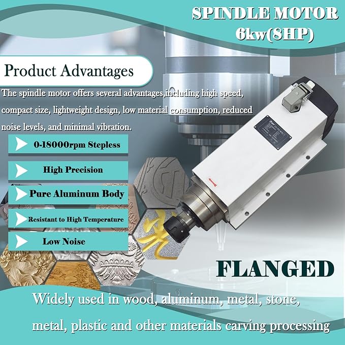 INTBUYING Spindle Motor 6KW/8HP 18000RPM High-Speed CNC Motor ER32 Collet Fan Cooling for Wood, Metal, Stone, Plastic Carving, Engraving and Milling 220V