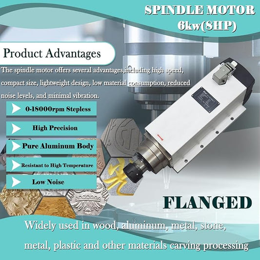INTBUYING Spindle Motor 6KW/8HP 18000RPM High-Speed CNC Motor ER32 Collet Fan Cooling for Wood, Metal, Stone, Plastic Carving, Engraving and Milling 220V
