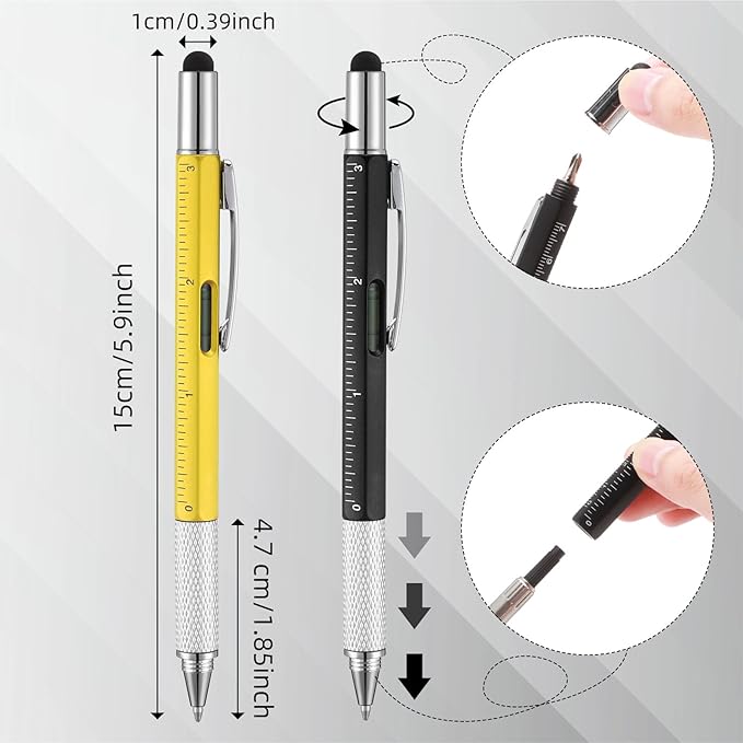 Yeaqee 30 Pcs Stocking Stuffers Bulk for Men 6 in 1 Screwdriver Multi Tool Pens with Refills Ruler Level Gauge for Party Favor Father's Christmas White Elephant Gifts (Vivid Color)