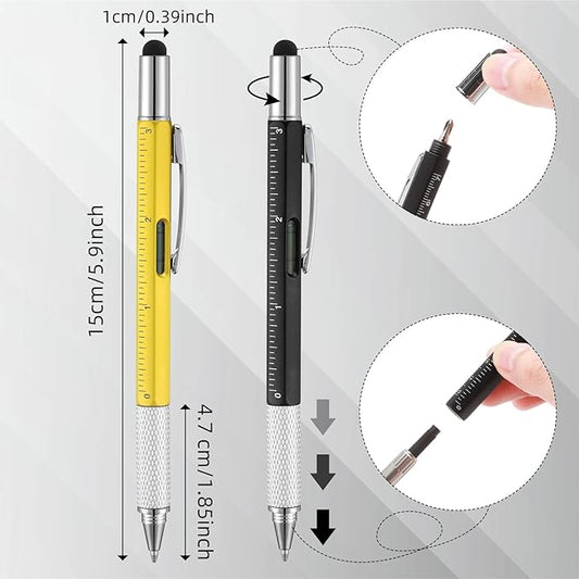 Yeaqee 30 Pcs Stocking Stuffers Bulk for Men 6 in 1 Screwdriver Multi Tool Pens with Refills Ruler Level Gauge for Party Favor Father's Christmas White Elephant Gifts (Vivid Color)