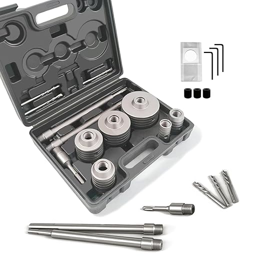 CATITO 17 Pcs Set of Concrete Hole Saw (30mm 40mm 50mm 65mm 80mm 100mm), Concrete Hole Saw Kit for Concrete, Connecting Rods for SDS Plus and SDS MAX, 5pcs Dust Bag, Cement|Brick Stone|Wall.